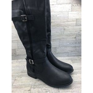 ALLOT Women's Knee High Boots Stretchy Fashion Riding Boot Flat Low Heel 10